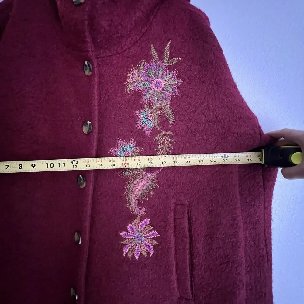 Sundance Blooming Bouclé Embroidered Wool Blend Hooded Coat Size XL Red - Picture 7 of 7